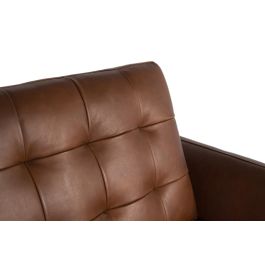 Giner y Colomer - Canapé 3 places en cuir véritable, style vintage avec capitonnage et pieds en métal bronze - Marron (L200 x P90 x H83 cm)