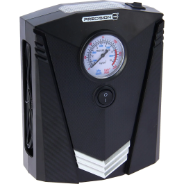 Precision Steel - Mini compresseur d'air 12V, 100W, 8 bars avec manomètre, embouts Presta, Schrader et aiguille, câble 3 m, torche LED