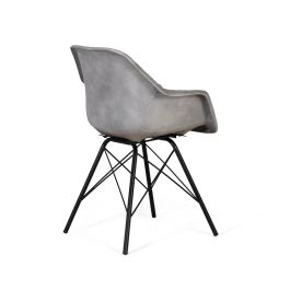GINER Y COLOMER Chaise design en cuir gris rembourrée avec dossier inclinable - 4 pieds en métal noir - Dimensions (HxLxl) : 84x61x52 cm