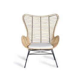 GINER Y COLOMER Lot de 2 chaises en rotin et métal avec coussins - Assise 50x50 cm, dossier 56 cm - Couleur Naturelle