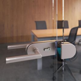Emuca Kit de serrure et de gâche pour portes en verre doubles, loquet horizontal pour porte en verre 8-12mm, acier, finition inox