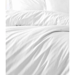Parure de lit 1 place en satin de coton imprimé rayures blanc - 1 housse de couette 140 x 200 cm + 2 taies d'oreiller 60 x 60 cm