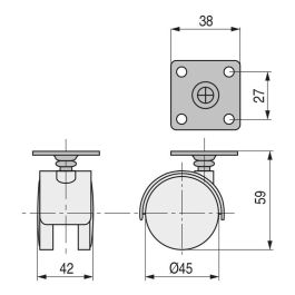 Q&Q Roue Pivotante Modèle Kelly Ø45 Double Jante Plastique Noir Sans Frein