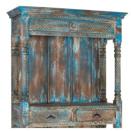 GINER Y COLOMER Étagère en bois de mango bleu vieilli 180 cm - Meuble artisanal à finition patinée, sculpture à la main