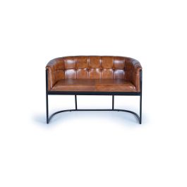 GINER Y COLOMER - Fauteuil en cuir véritable et structure métal marron - 115x73x80 cm (LxPxH)