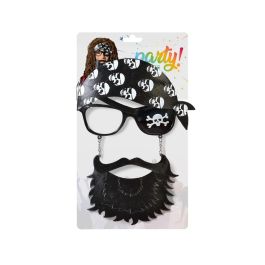 Déguisement adulte homme avec lunettes, barbe et foulard pirates à motif crânes - Accessoire pour carnaval, fête thématique ou spectacle