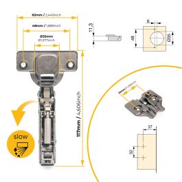 Emuca Lot de 20 charnières coudées X91 avec fermeture amortie et embases à visser, hauteur 0, acier, titane