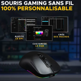 The G-Lab Kult Titan Pro - Souris gamer sans fil et filaire - Capteur 12000 DPI - RGB - Connexion 2.4 GHz/Bluetooth/USB - Pour PC et PS4 - Noire