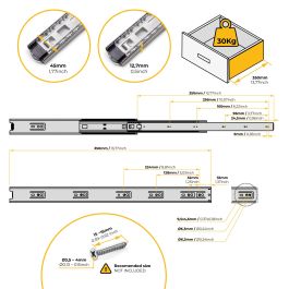Emuca Lot de 5 jeux de Coulisses pour tiroirs, roulement à billes, hauteur 45mm, profondeur 350mm, sortie totale, zingué