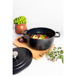 Cosy & Trendy Cocotte en fonte émaillée Ø24 cm 4,6 L noire avec couvercle, compatible induction