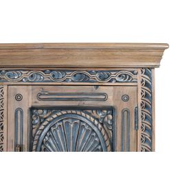 GINER Y COLOMER Aparador Buffet en Bois de Teca Massif Sculpté à la Main, Finition Bicolore Naturel et Bleu Patiné, 95x40 cm
