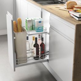 MENAGE CONFORT Botellero-Panero Modelo Compact Cromo-Blanco, Modulo 400, Extrêble avec Fermeture Amortie pour Cuisine