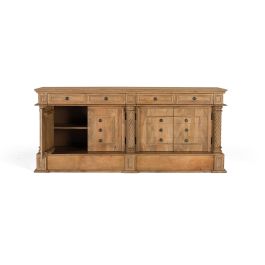 GINER Y COLOMER Buffet 4 tiroirs et 4 portes en bois de manguier massif 200 cm - Couleur Naturelle, Meuble Artisanal en Bois Récupéré