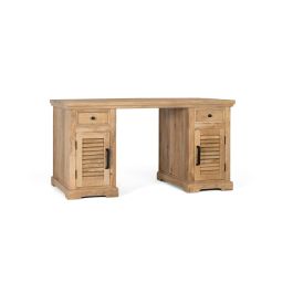 GINER Y COLOMER Bureau en bois de manguier naturel avec 2 portes et 2 tiroirs, meuble de travail artisanal en teinte naturelle