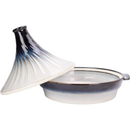 Cosy & Trendy Tajine en grès, Ø 31,7 cm, Blanc Bleu, Compatible tous feux sauf induction, Collection Nora