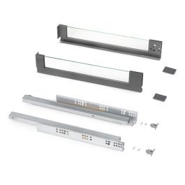 Emuca tiroir Extérieur Vertex 40kg côtés en verre 93mm de haut, 450mm de profondeur, Acier & Aluminium et Verre, Gris Anthracite