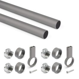 Emuca Lot de 2 rails ronds pour armoires D.28mm longueur 1.15m avec supports, Aluminium et Zamak, Titane