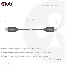 Club3D Kabel USB-C 80Gbps zertifi. PD240W/8K240Hz 1.2m St/St
