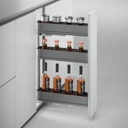 Emuca Porte-bouteilles latéral extractible Harmony avec fermeture amortie, Module largeur 200mm hauteur 800mm, Acier et Bois, Gris anthracite