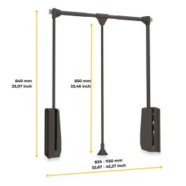 Emuca Penderie rabattable pour armoire Hang, 830 - 1150, Peint en moka, Acier et Plastique.