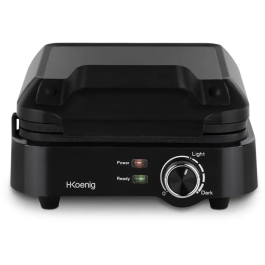 H.Koenig GFX420 Gaufrier Electrique Compact 1200 W, 2 Gaufres, Plaques Antiadhésives, Température Réglable, Noir