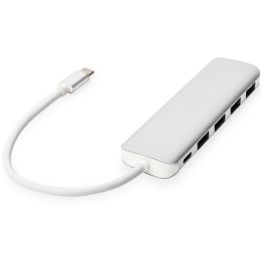 DIGITUS USB-C-Hub 4-Port 3.0->4xA3.0 1xC-PD intgr.Kabel wei