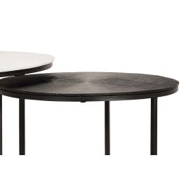 GINER Y COLOMER Lot de 2 tables basses en bois et métal, finition bronze et fer, plateau blanc et noir, diam. 45/76 cm et 40/56 cm