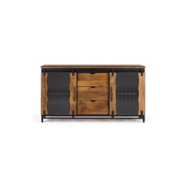 GINER Y COLOMER - Buffet en bois de manguier et métal noir et naturel, style industriel avec 2 portes coulissantes et 3 tiroirs - 150 cm de long Precio: 1127.988. SKU: B17ZVYQH3K