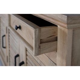 GINER Y COLOMER Buffet en Bois de Mango Massif 3 Portes 3 Tiroirs - 150x90x40 cm - Teinte Naturelle - Meuble de Rangement Rustique