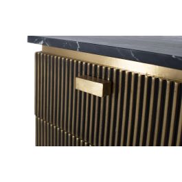 GINER Y COLOMER - Table de chevet 2 tiroirs artisanale en bois de manguier et marbre avec finition bronze - 50x40x60 cm