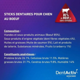 Vetocanis DentActiv - 12 Mini Barritas de Higiene Bucal de Ternera para Perros de 2 a 15 kg
