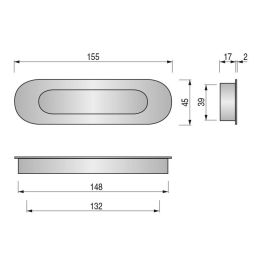 HERRAJES ALK Tirador Embutir Ovalado 155X45X19 Inoxidable C/M Con Muelle Inoxidable 304