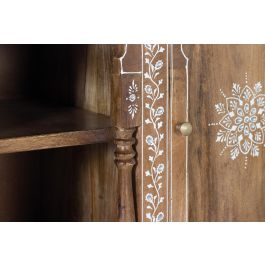 GINER Y COLOMER Console d'Entrée en Bois de Manguier Artisanale avec Porte et 3 Tiroirs, Finition Naturelle et Blanc, 100x79x35 cm