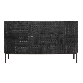 GINER Y COLOMER - Buffet en bois de manguier massif noir avec motif hiéroglyphe sculpté à la main et pattes en métal - 150 x 85 x 40 cm Precio: 1115.988. SKU: B1GJQ9EFPH
