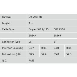 Digitus Câble de brassage fibre optique OS2 monomode, duplex, connecteurs LC/ST, 1 m, I-VH, couleur jaune