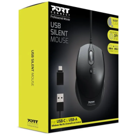 Port Designs Souris sans fil 900711-B, USB-A & USB-C 2.4 GHz compacte blanche avec 4 niveaux de vitesse réglables