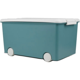 Thermobaby PLAYBOX - Coffre de rangement à roulettes pour enfants, rangement de jouets et jouets, design moderne, vert azur