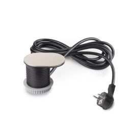 Emuca Multiconnecteur Vertikal Flat 60, diamètre 60mm, 1 x prise Schuko, 1 x USB Type A, 1 x USB Type C, Acier et Plastique, Acier inoxydable