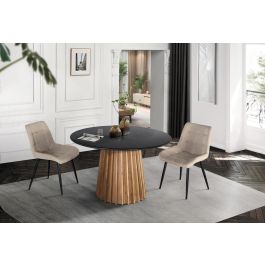 GINER Y COLOMER Lot de 2 chaises rembourrées en tissu beige avec piètement en acier noir et capitonné décoratif