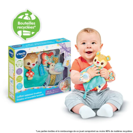 Vtech Baby Coffret Naissance Toudoux - Doudou et Bracelets Hochets en Plastique Recyclé - Jouet Sensoriel 0 Mois - Multicolore