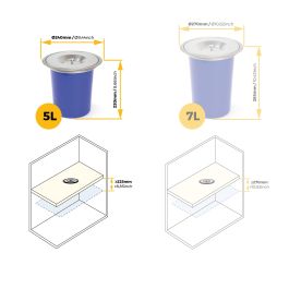 Emuca Bac à déchets encastrable pour plan de travail Recycle, 1 bac amovible 5 litres, Acier inoxydable et Plastique