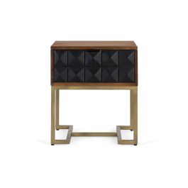 GINER Y COLOMER Table de nuit sculptée et fabriquée à la main en bois de manguier couleur noisette avec tiroir noir et pieds en fer doré design contemporain Precio: 275.988. SKU: B1JKPQE6DL