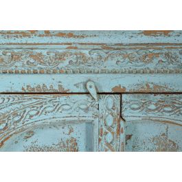 GINER Y COLOMER - Buffet 4 portes en bois de manguier vert d'eau vieilli, sculpté à la main, avec détails métal, 190x100x45 cm