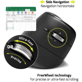 Port Designs Souris sans fil ergonomique 910204 ERGO AUDITOR - Bluetooth & 2.4 GHz - Rechargeable USB-C - Noir - 4800 DPI - 6 boutons