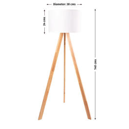 Lampe sur pied "Pyongyang" OPV-780SGN2423 Bois et abat-jour cylindrique en tissu - Design scandinave, nordique, rustique - pour salon, salle à manger