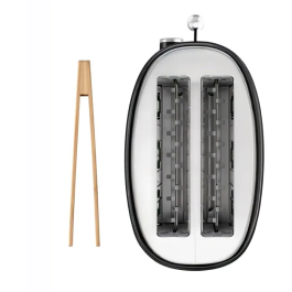 SWEISS Grille-Pain Vintage 2 Fentes GRS9 850W - Thermostat Réglable - Fonction Décongélation - Noir - Pince en Bambou