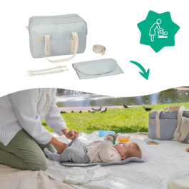 Badabulle Sac à langer Bowling Gris grande capacité 20L avec matelas à langer et accessoires poussette inclus