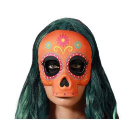 Masque Calavera Orange à Fleurs et Détails Roses et Bleus pour Jour des Morts - Masque de Crâne Coloré et Festif Precio: 10.5. SKU: B142VEEMF8