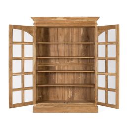 GINER Y COLOMER Bibliothèque en bois de teca massif naturel avec 2 portes vitrées à multiples carreaux et 5 étagères, 180 x 130 x 45 cm