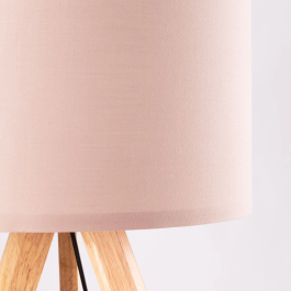 Lampe sur pied trépied Pyongyang [OPV-780SGN2422] en bois et tissu, douille E27, style naturel, nordique, rustique